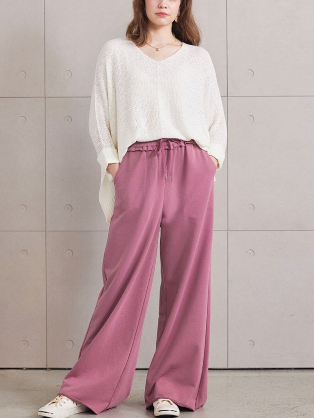 B59 Cotton Wide-leg Pants 100% Cotton Pockets NEW Rose